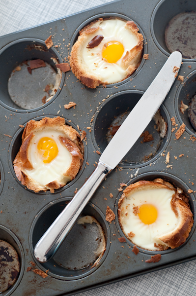 Muffin tin, repurposed. A recipe for challah egg cups.